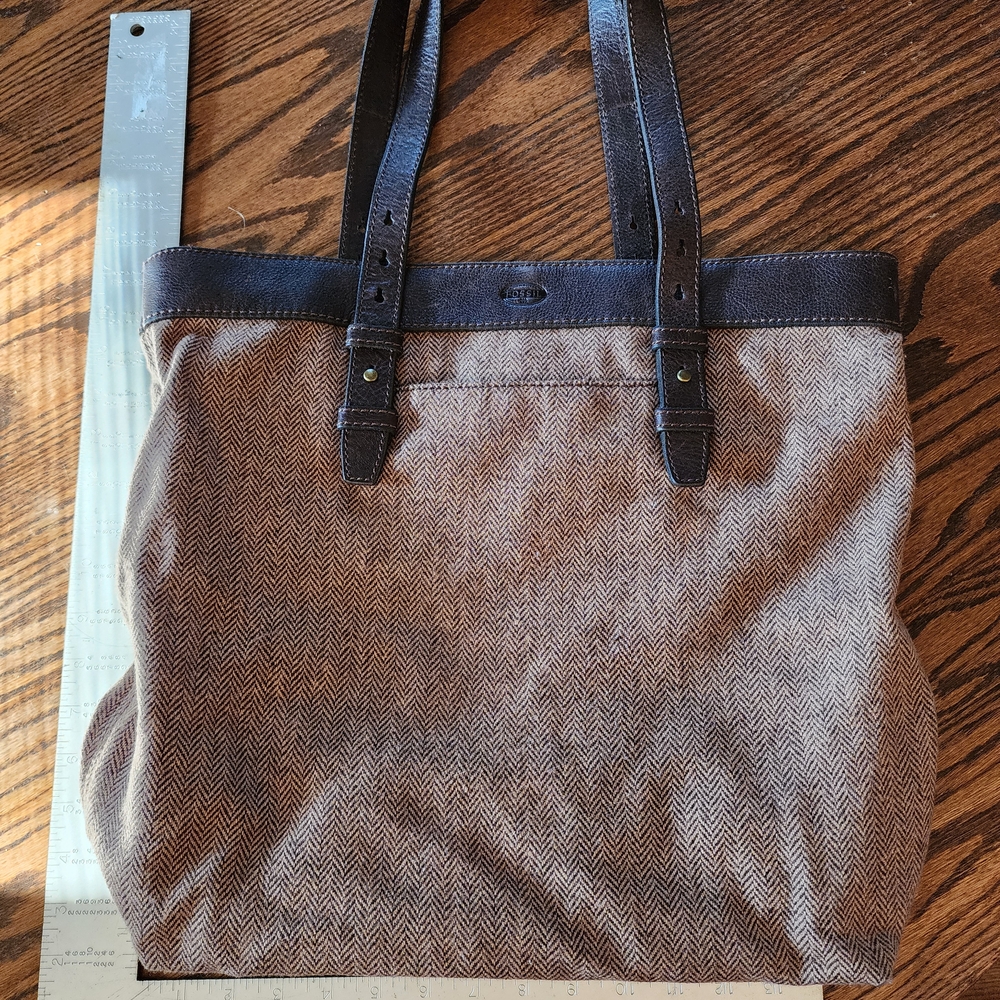Fossil Brown Herringbone Tote